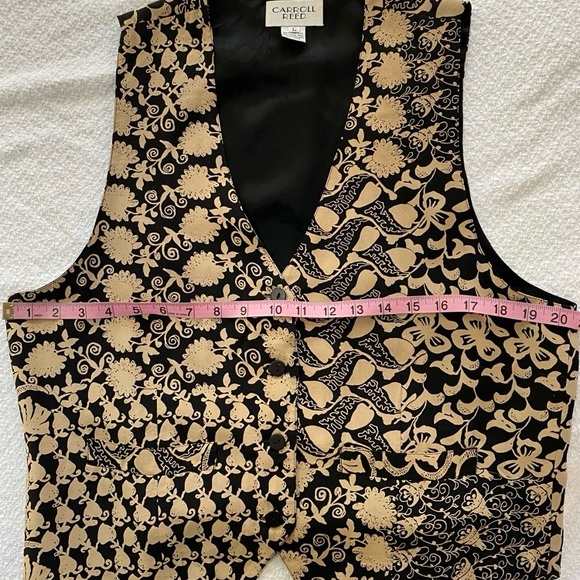 Vintage Carroll Reed Black & Gold Floral Vest / Waistcoat L - Picture 2 of 4